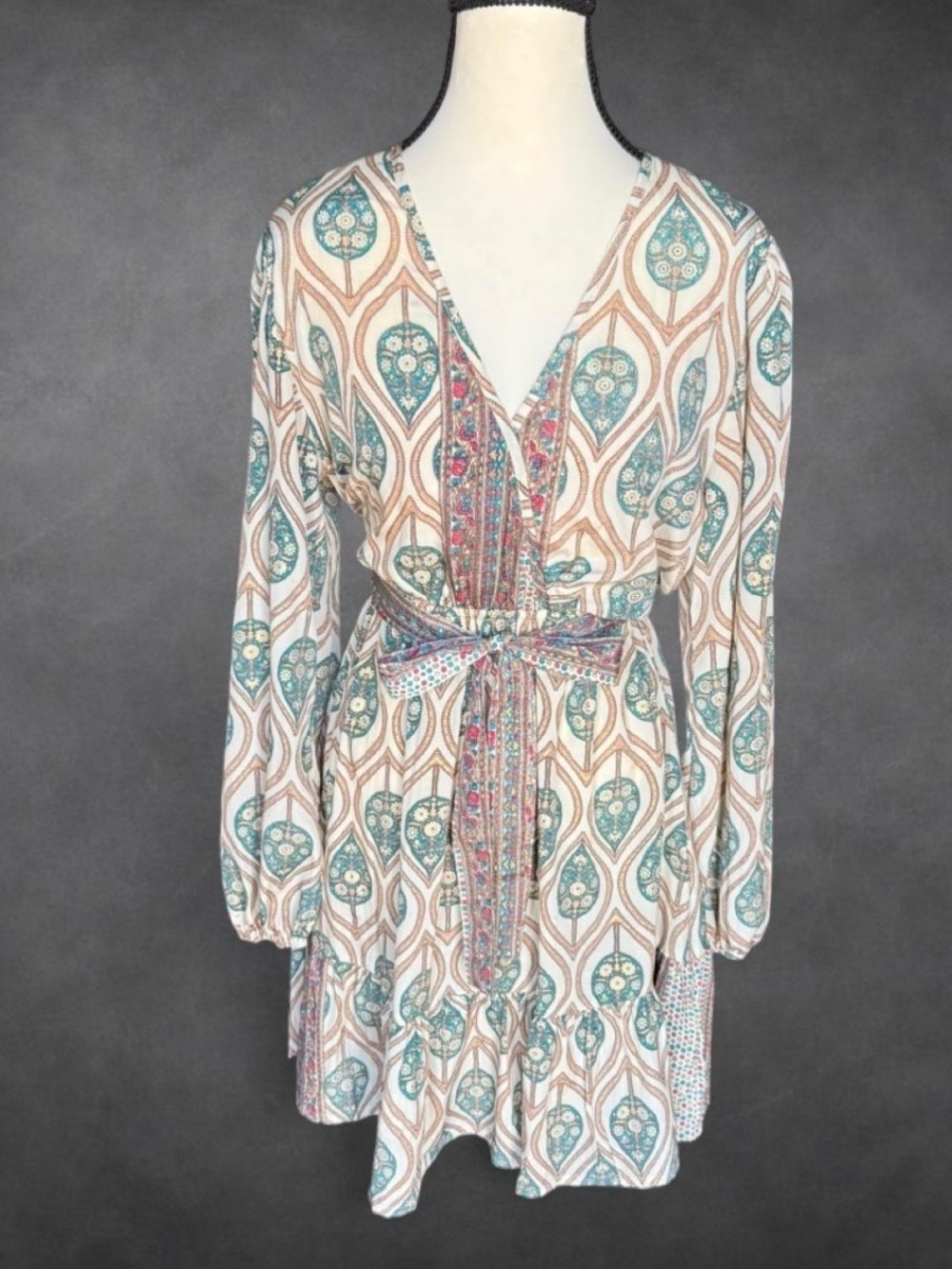 Cienna Silk Blend Boho‎ Tie Waist Dress - Small